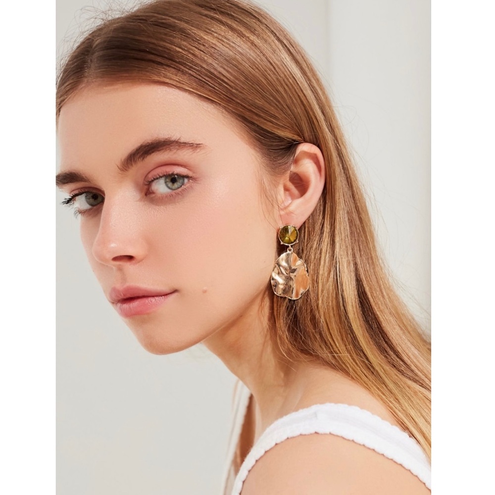 Rox Crystal Stud Hammered Drop Statement Earrings - image 2